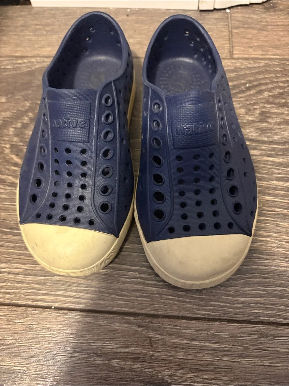 Native Kids Navy Water Shoes with Cream Toe Caps
